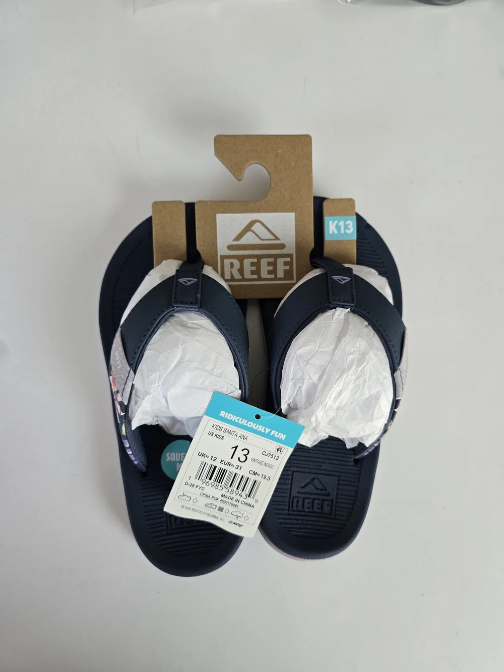 Reef Navy Blue Kids' Thong Sandals with Light Purple Accents